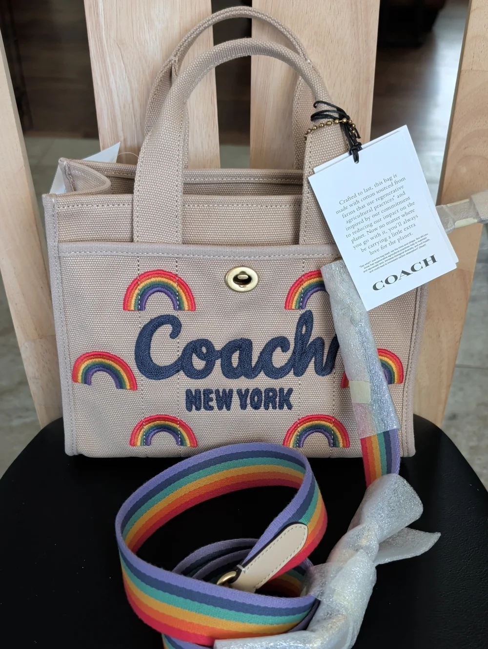 Coach Pride Rainbow Embroidered Canvas Cargo Tote Crossbody 26 NWT - Picture 2 of 10